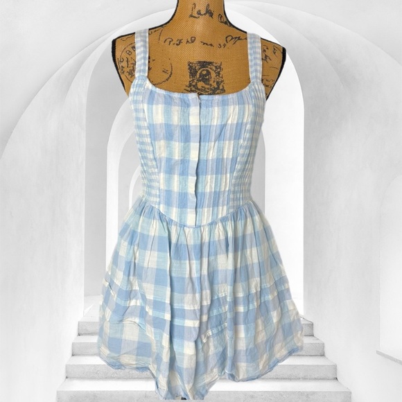 100% cotton LOVESHACKFANCY Chennedy Scalloped Check Mini Dress gingham rare - Picture 1 of 10